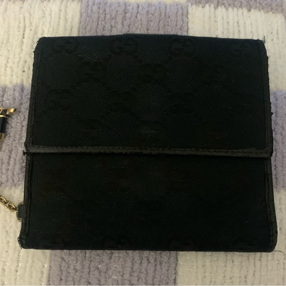 GUCCI GG MONOGRAM DOUBLE SNAP WALLET W/CHARM (RARE)~~ BLACK - Picture 5 of 15